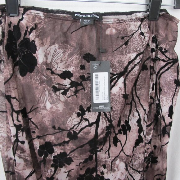 NWT - PrettyLittleThing Brown Floral Side Slit Skirt - Picture 6 of 14